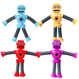 Boono Robot Toys Extend Limbs Robot Toy Trunky, Funny Precent Pop Tube Suction Cup Toys 4 Colors Set of 4 (4pcs)