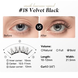 [WOSADO] Soft Magnetic Eyelashes All-in-One Kit with Applicator, Reusable Magnetic Lashes without Eyeliner, Glue-free False Lashes, Waterproof, Lightweight, Suit for Natural Makeup:_No.18 Velvet Black