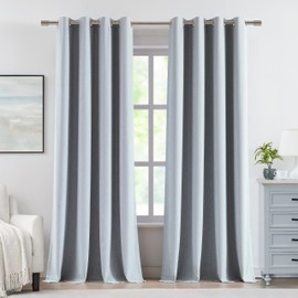 Vision Home Blue Fog Linen Full Blackout Curtains Grommet Thermal Insulated Window Panels 112 inches Long for Bedroom Living Room Darkening Soundproof Rustic Linen Drapes 58" Wx112 Lx2,Mist Gray