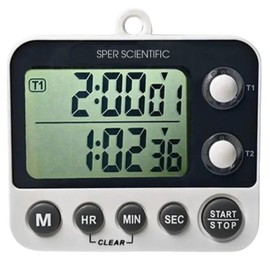 Sper Scientific 2 Channel Digital Lab + Kitchen Timer with Color Coded LED Lights 810002 – Dual Countdown Timer with Large Display, Loud Alarm & Clock Mode - for Cooking, Labs & More