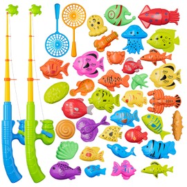 Magnetic Fishing Game Toys for Kids Toddlers 3-5 4-8, Water Table Bathtub Toys with Pole Rod Net Plastic Floating Fish, Water Bath Pool Outdoor Toys for Kids Toddlers Baby Age 3 4 5 6 7 8 Year Old