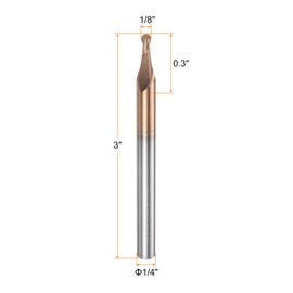 sourcing map Ball Nose End Mill 2 Flute 1/8" Diameter 1/4" Shank Tungsten Carbide Spiral CNC Router Bits 0.3" Cutting Length Single End Ball Cutting Tool for Carving Engraving Grinding