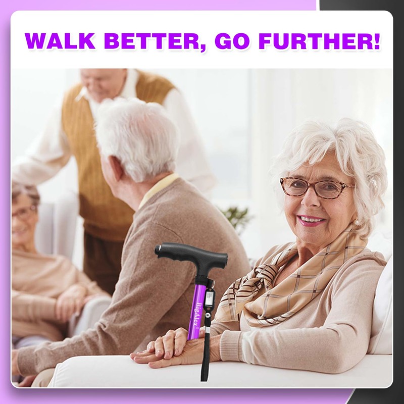 BigAlex Folding Walking Cane with LED Light,Pivoting Quad Base,Adjustable Walking