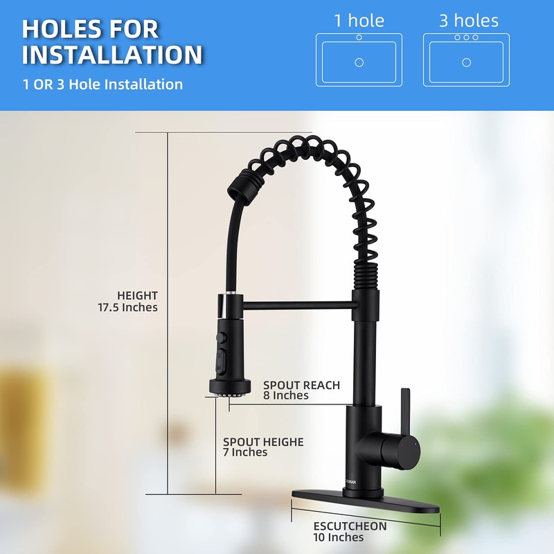 Faucet for Kitchen Sink, Black Kitchen Faucet with Pull Down