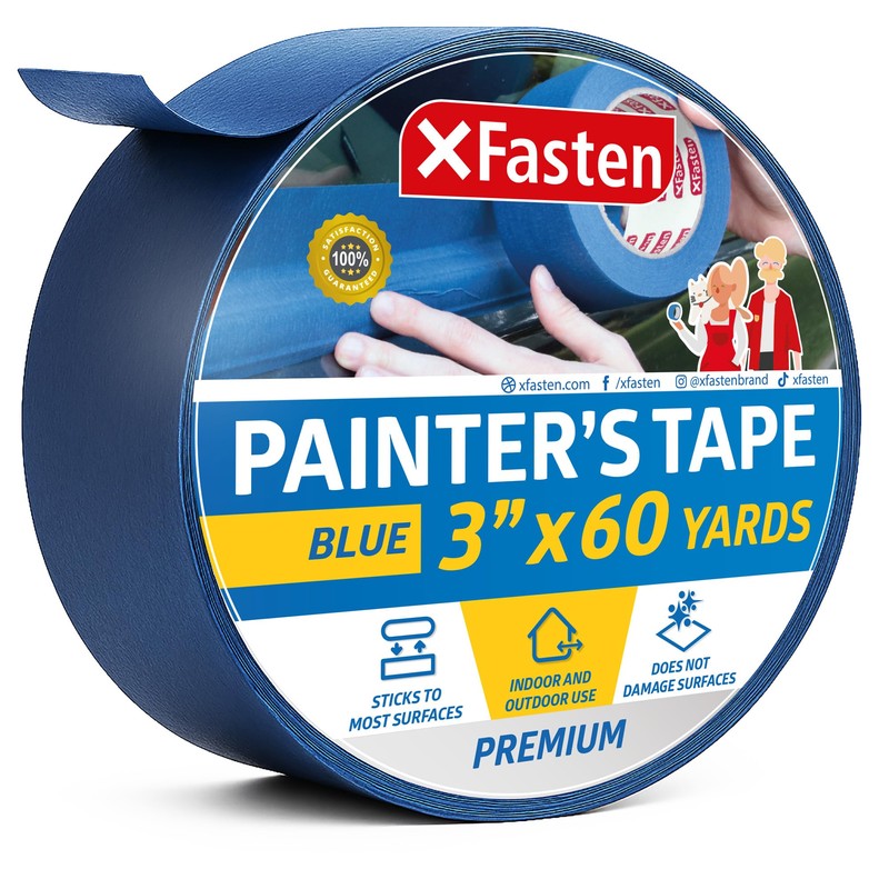 XFasten Professional Blue Painters Tape, Multi-Use, 3 Inches x 60