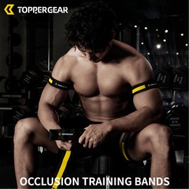 TOPPERGEAR Official Occlusion Training Bands Compression Bands for Blood Flow Restriction Training Arm Leg Set Adjustable Closure (Medium Arm and Leg Set, Yellow)