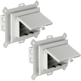 2 Pcs Recessed Outlet Box, DBHS1W-1 Low Profile Electrical Boxes, Wall Plate Kit for New Vinyl Siding, Duplex & Decorator Covers, 1-Gang, Horizontal, White