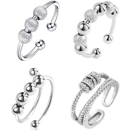 Suyi Anxiety Rings Beads Stress Reliever Spinner Ring Open Adjustable Fidget Rings Set 1