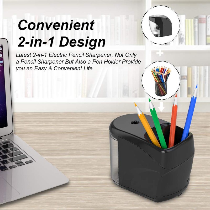 Electric Pencil Sharpener Heavy-Duty Helical Blade Sharpener with Adapter/Battery Operated