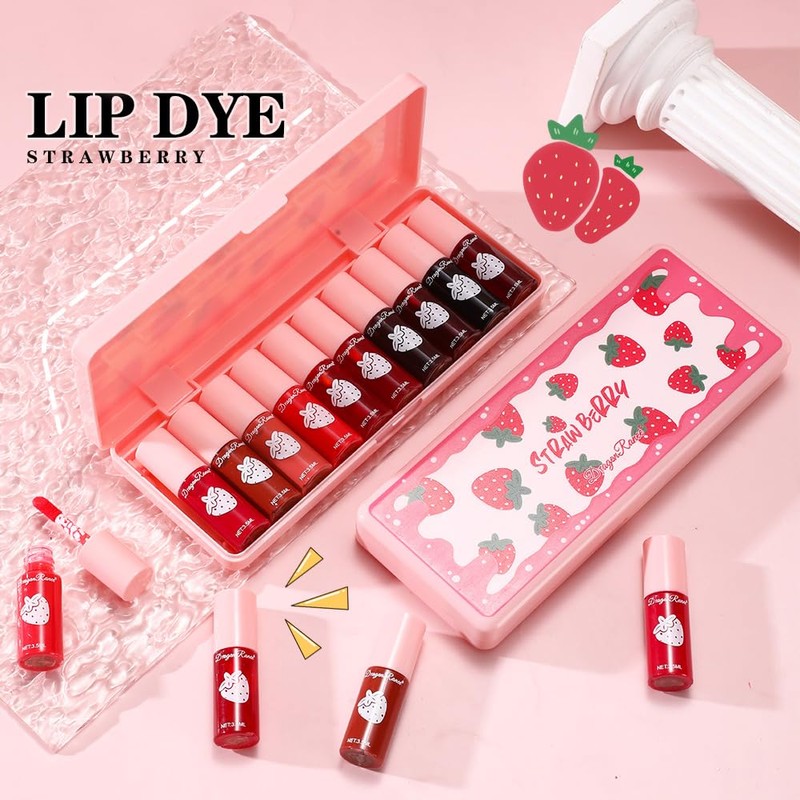 Strawberry Lip Tint Set, 10 pcs, Waterproof, Long-Lasting, High Pigment