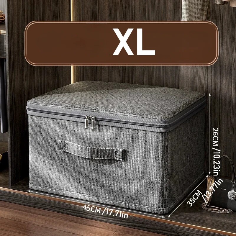 Large Capacity Foldable Clothes Storage Box with Lid, Polyester Closet