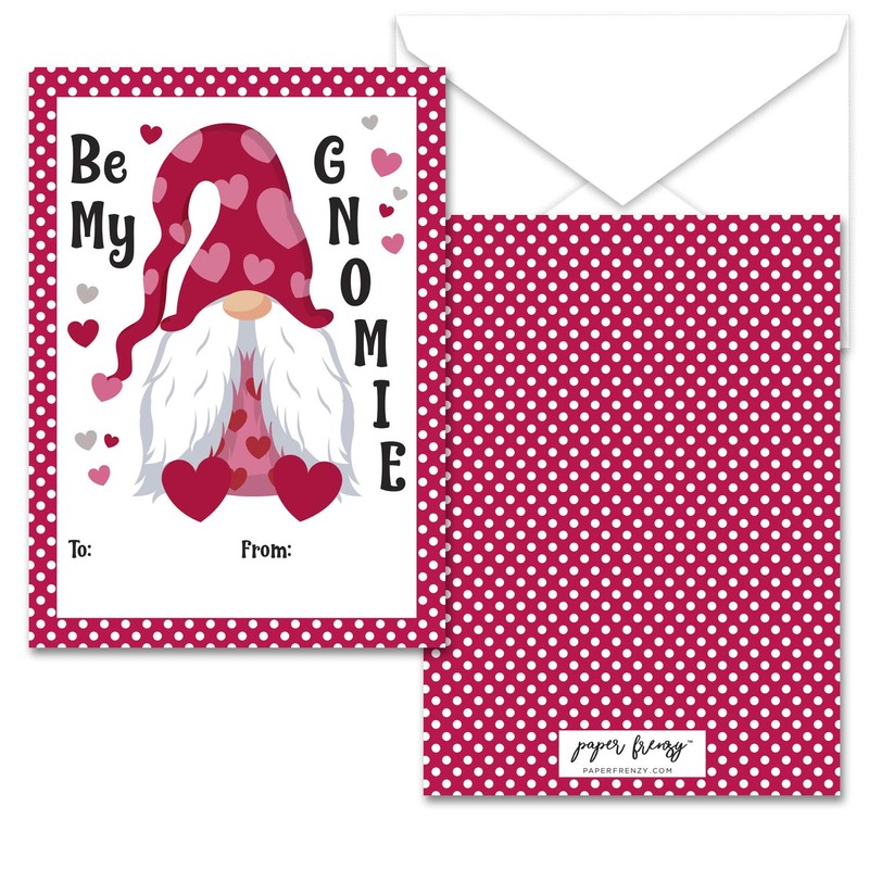 Paper Frenzy Gnome Themed Valentines - 25 pack WITH ENVELOPES