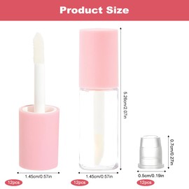 12Pcs Empty Lip Gloss Tubes, Visible DIY, 1.2ml Pink Round Lipgloss Tubes, Cosmetic Liquid Blush Bottles with Rubber Inserts and Sponge Tip for Samples Travel Split(Pink Cap)