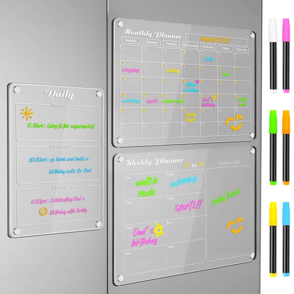 DIYMAG 3Pcs Acrylic Magnetic Dry Erase Calendar for Fridge, Clear
