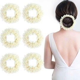 Mogra Gajra Scented 6pcs Artificial Flower Hair Accessories Scrunchies with Red Petals Bracelet Bun Juda & Ponytail Wedding Jewellery Reusable Gajras for Women