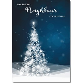 doodlecards Neighbour Christmas Card Blue Contemporary Christmas Tree Medium Size Christmas Card for Neighbour with Plain Envelope