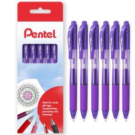 Pentel Energel X BL107 Retractable Gel Rollerball Pens - 0.7mm Nib - Pack of 6 in Gift Box (Violet)