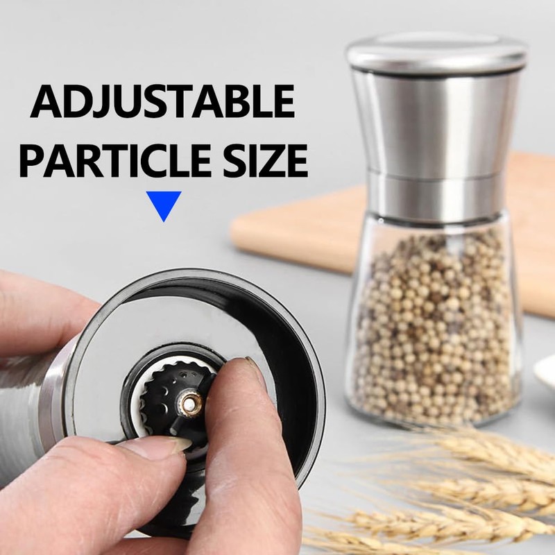 2 Pack Refillable Manual Salt and Pepper Grinder Set, 6oz
