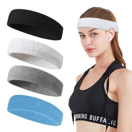 Bandas para El Cabello Deportivas, Bandas Deportivas para Cabeza, 4 Pack Hombres y Mujeres Cabeza de Elástica Banda para El Sudor y Deportes para Correr, Yoga, Ciclismo, Cardio, Ejercicio De Gimnasio