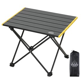 EHHLY Portable Folding Camping Table, Small Compact Aluminum Beach Picnic Table, Lightweight Collapsible Outdoor Camp Tables That Folds & Rolls Up, Beach Gear Essentials Camp Accessories, Black
