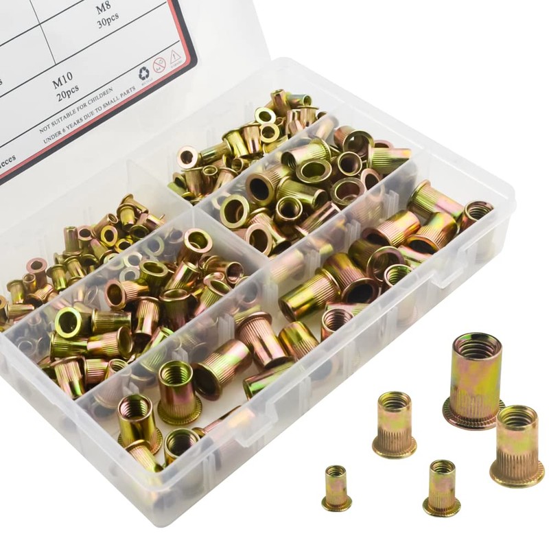 WMYCONGCONG 200個セット リベットナット M4 M5 M6 M8 M10 亜鉛メッキ炭素鋼 フラットヘッドスレッドリベットナット