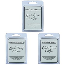 Black Coral & Moss Wax Melts (Pack of 3) | Arctic Wicks Coconut and Beeswax Wax Melt Tarts | 6 Cubes Per 2.5oz Pack | Premium Scented Wax for Wax Warmers and Tarts | Non Toxic USDA Biobased