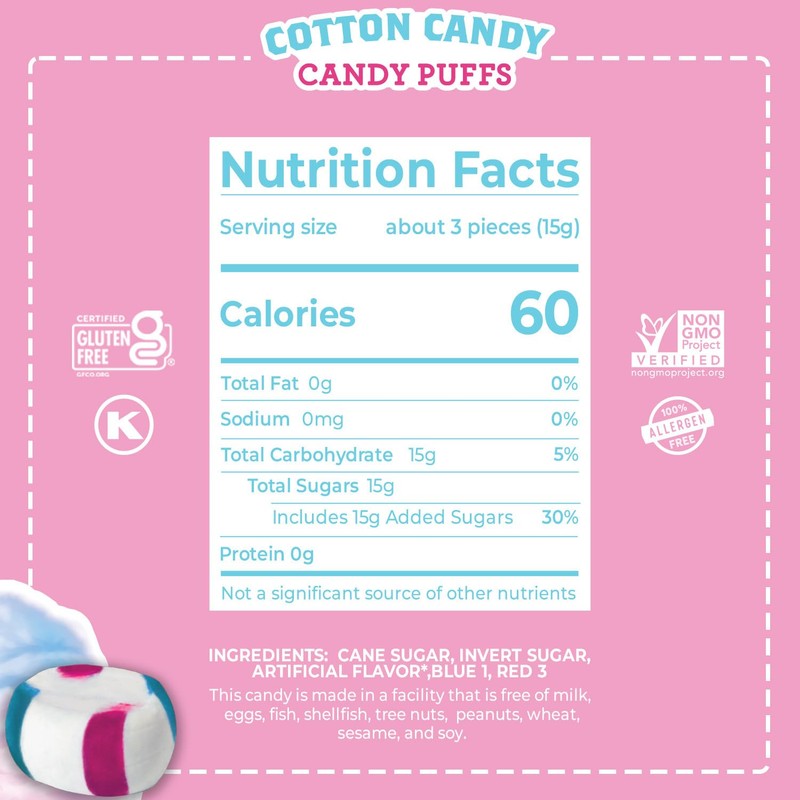 Red Bird Cotton Candy Flavored Candy, Puff Mints Individually Wrapped,