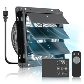 10 Inch Upgraded Shutter Exhaust Fan with Thermostat & Remote Control, Automatic On/Off by Temperature, 890 CFM Wall Mounted Garage Fan for Attic, Greenhouses, Sheds, Chicken Coops & Shops
