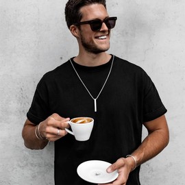 Set of 2 Men's Necklaces, Stainless Steel Chain, Men's Stainless Steel Necklace, Cuboid Necklace, Bar Pendant Necklace, Couple Chain, Jewellery Gift, for Couples, Men, Boys, Teenag