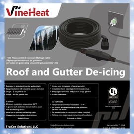 VineHeat 20 Ft De-Icing Cable for Roofs, Gutters and Downspouts: 120 V