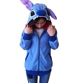 King Ma Unisex Cute Cartoon Zipper up Hoodie Tops Cosplay Costume Royal Blue