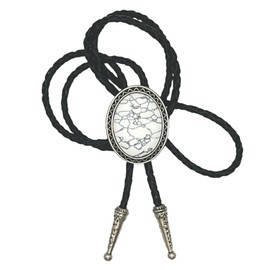 KeCol Fashion Western Native American Handmade Bola tie Vintage Emerald Stone Bolo Tie (White)