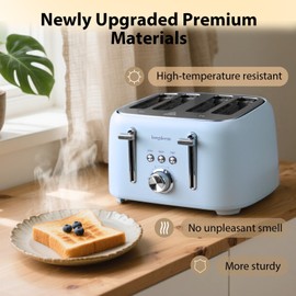 4 Slice Toaster 1.5" Extra Wide Slot - Stainless Steel, High Lift, 6 Browning Settings, Blue