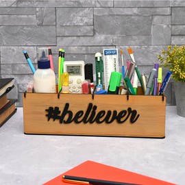Gift Kya De Multifunctional Office Supplies Desk Organiser Table Stationery Office Organizer, Motivational Gift for any Special Day (Believer (Bamboo))