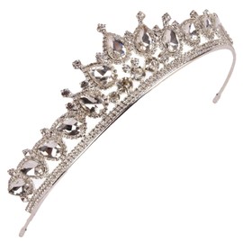 Juego de corona de tiara para mujer, para fiesta de boda de Henna con arete de gota, con aspecto de diamantes de imitación, Estándar, Metal, plateado
