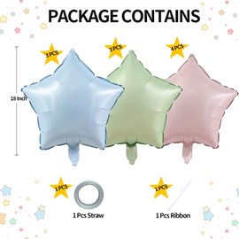 Pastel Pink Pastel Blue and Olive Green Star Foil Balloons, 10 Pcs 18 Inch Stars Shape Foil Mylar Balloons for Birthdays, Weddings, Baby Showers Graduation Decorations