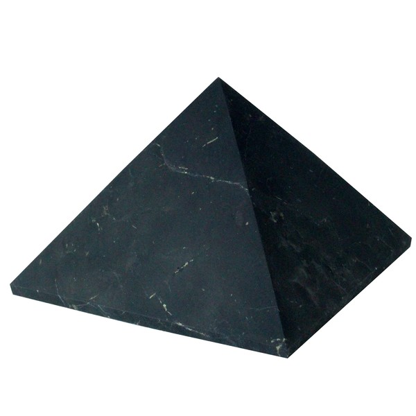 Unpolished Shungite Pyramid Black Stone Crystal | Desk Decor Shungite Stone - Chakra Stones Healing Crystals Meditation Pyramid for Negative Energy Protection (8 cm)