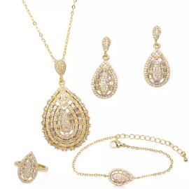 Unbranded 18k-Gold Plated with Cubic Zirconia Pendant Necklace Bracelet Earrings Rings Set