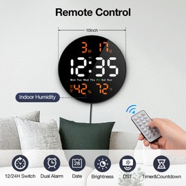 Brauthon 10" Digital Wall Clock with Large Display, LED Wall Clock with Remove Control, Electric Large Digital Clocks for Classroom, Bedroom, Living Room, Office, Garage, Gym (Orange)