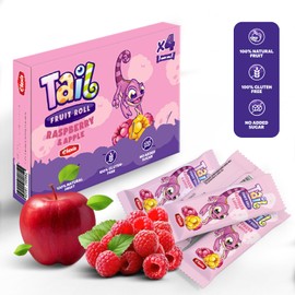 Tail Fruit Roll Healthy Snacks 48 Individual Packs Raspberry (Frambuesa) Flavor for Kids and Adults. No added sugar, non-GMO, source of vitamins, fiber.