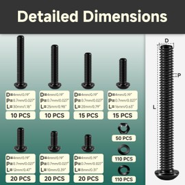 EASTPUK 380Pcs M4 Screw Assortment Kit, M4 x 8/10/12/16/20/25/30mm Grade 10.9 Carbon Steel Metric Button Head Socket Cap Screws, Black Bolt and Nut Set for 3D Printing
