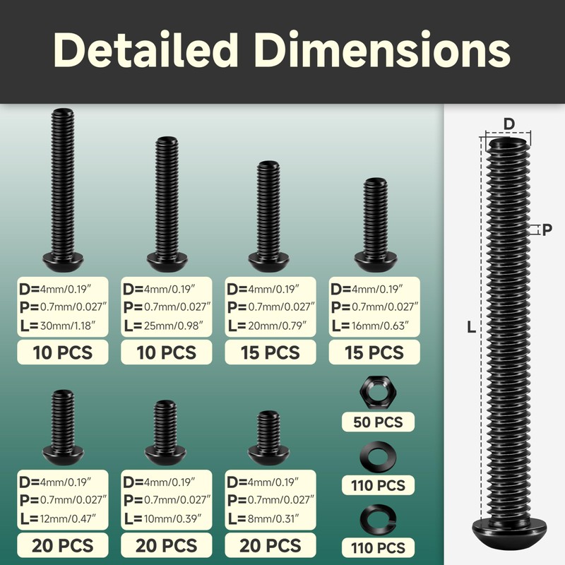 EASTPUK 380Pcs M4 Screw Assortment Kit, M4 x 8/10/12/16/20/25/30mm Grade