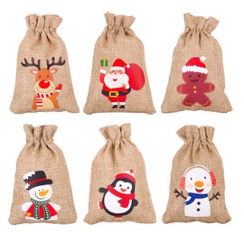 DERAYEE 12 Pieces Line Jute Drawstring Gift Bag Christmas Party Burlap Bag Candy Pouch Snack Sack for kids Xmas Party Favors