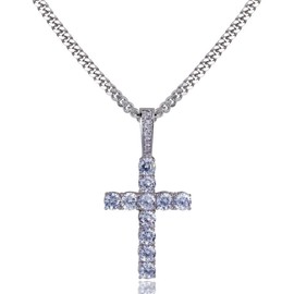 TOPGRILLZ Cross Necklace for Men Gold Necklace for Women Gold Jewelry 14K Silver Plated Solid Iced Cubic Zirconia Stainless Steel Pendant Chain