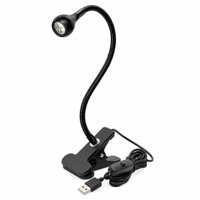 Flexible USB LED Clip-On Reading Light with 360° Gooseneck and