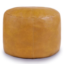 Thgonwid Unstuffed Faux Leather Pouf Cover, Handmade Footstool Ottoman Storage Solution, Floor Footrest Cushion - 16.5”Dx12”H, Yellow
