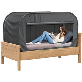 TidyFriend Twin Bed Tent, Pop-Up Privacy Canopy & Tent Beds for Kids and Adults – Cozy, Light Blocking, Breathable Pongee Fabric for Sleep, Play, or Study, Collapsible Design (Black)