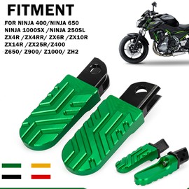 Motorcycle Foot Pegs Adjustable Non-Slip Foot Pedals Wide Foot Rests CNC for Ninja 400 650 1000SX 250SL ZX4R ZX4RR ZX6R ZX10R ZX14R ZX25R Z400 Z650 Z900 Z1000 ZH2 (Green, Rear)
