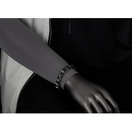 COOLSTEELANDBEYOND Masculine Mens Bike Chain Bracelet of Stainless Steel, Motorcycle Chain, Black Silver Two-Tone, Length 8.07", Width 0.43", Metal, no gemstone