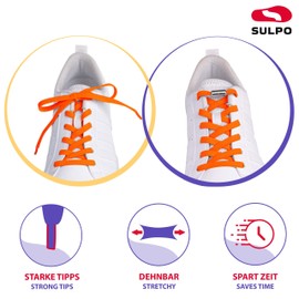 Sulpo Flat No Tie Shoelaces, Elastic Shoelaces with Metal Aglets, with Quick Release, Rubber Shoelaces for Adults and Children, orange